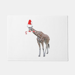 Christmas Giraffe with Santa Hat Doormat