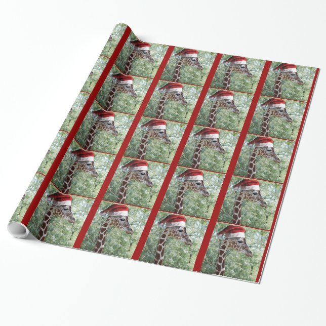 Christmas Giraffe Wrapping Paper (Unrolled)