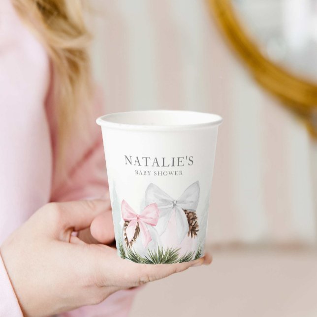 Christmas Girl Baby Shower Personalized  Paper Cups (Christmas Pink Girl Baby Shower Paper Cups)