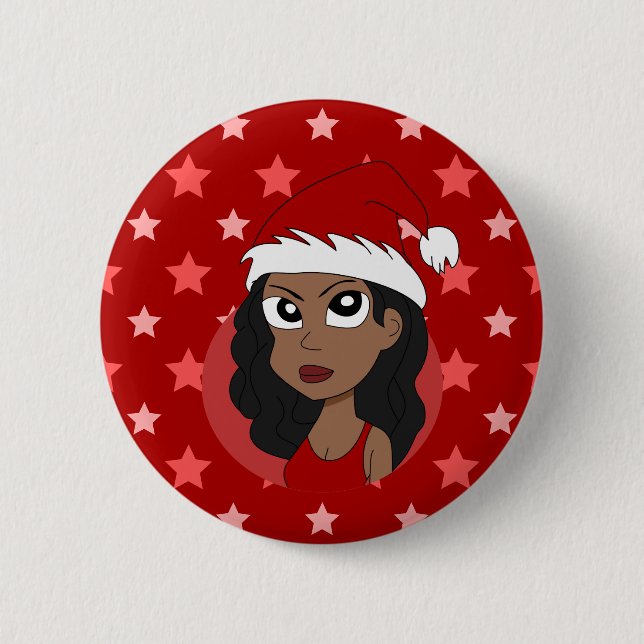 Christmas girl cartoon 2 inch round button (Front)