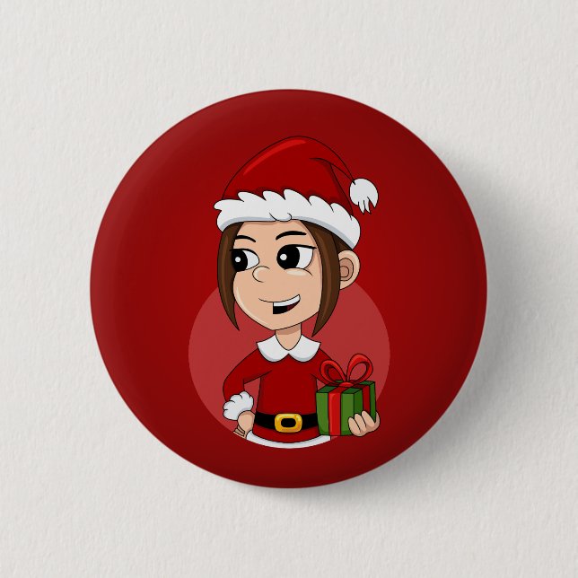 Christmas girl cartoon button (Front)