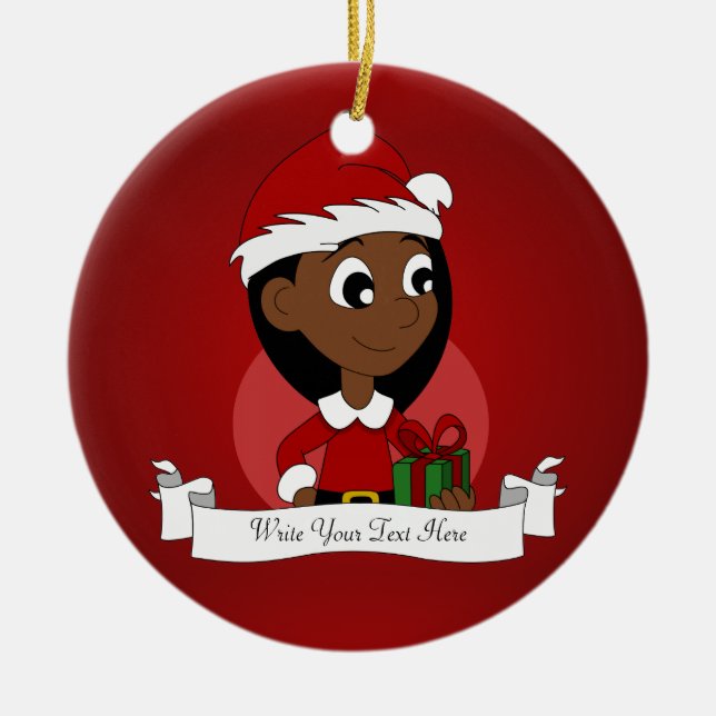 Christmas girl cartoon ceramic ornament (Front)