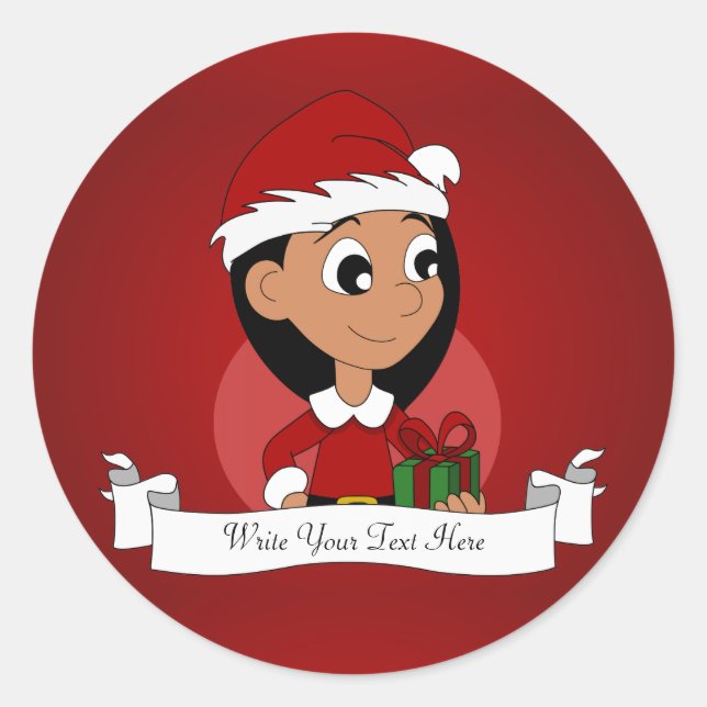 Christmas girl cartoon classic round sticker (Front)