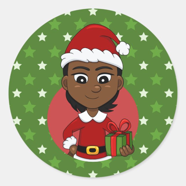 Christmas girl cartoon classic round sticker (Front)