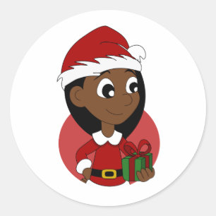 Christmas girl cartoon classic round sticker