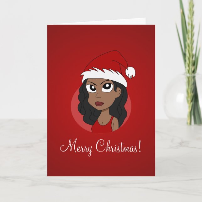 Christmas girl cartoon holiday card (Front)