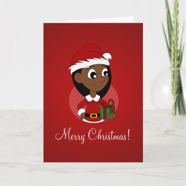 Christmas girl cartoon holiday card (Front)