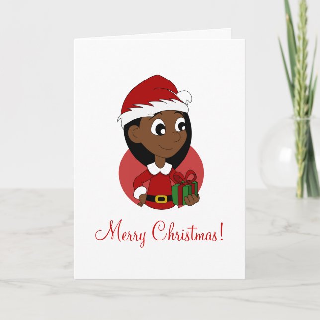 Christmas girl cartoon holiday card (Front)