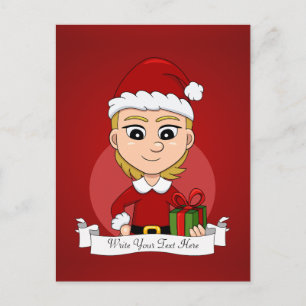 Christmas girl cartoon holiday postcard