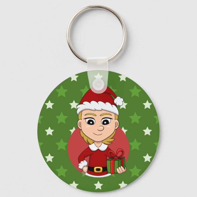 Christmas girl cartoon keychain (Front)