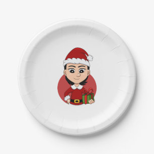 Christmas girl cartoon paper plates