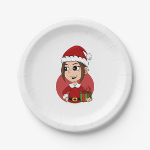 Christmas girl cartoon paper plates