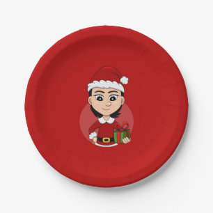 Christmas girl cartoon paper plates