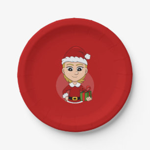 Christmas girl cartoon paper plates