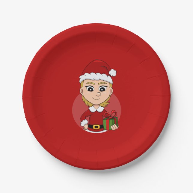 Christmas girl cartoon paper plates (Front)