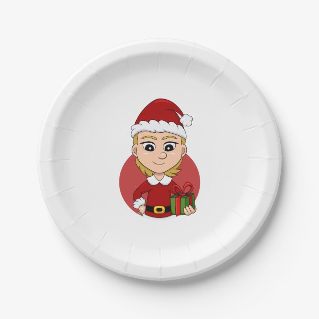 Christmas girl cartoon paper plates (Front)