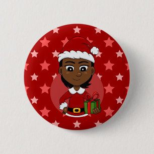 Christmas girl cartoon pinback button