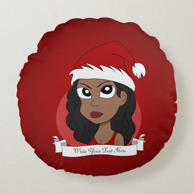 Christmas girl cartoon round pillow (Front)