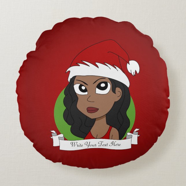 Christmas girl cartoon round pillow (Front)
