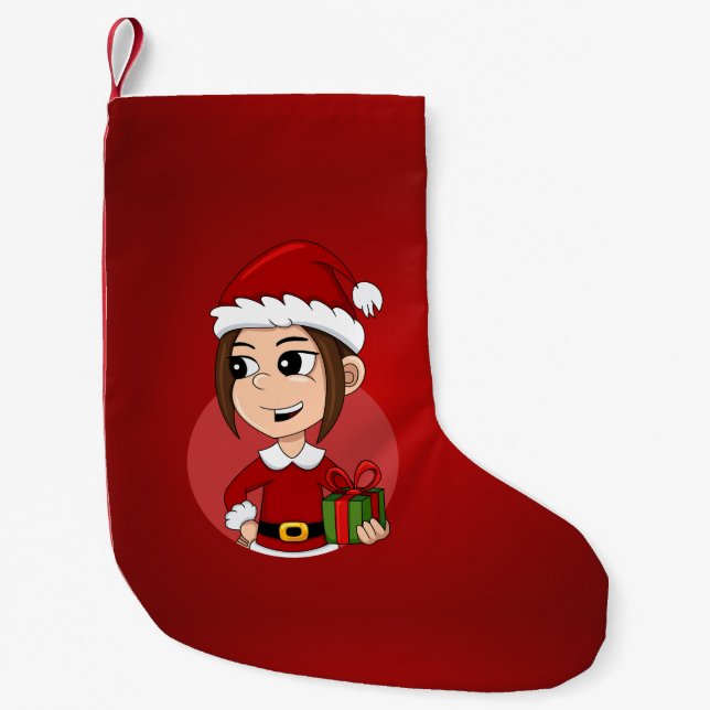 Christmas girl cartoon small christmas stocking (Front)