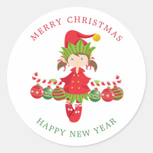Christmas girl Elf Classic Round Sticker