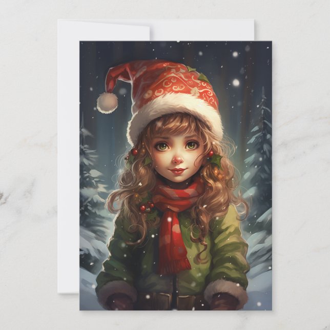 Christmas Girl Elf Holiday Card (Front)