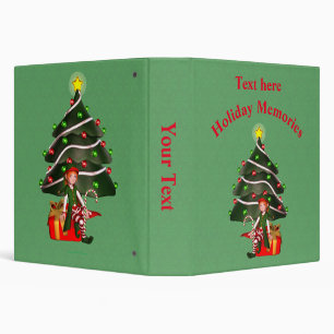 Christmas Girl Elf Tree Holiday Personalized    Binder
