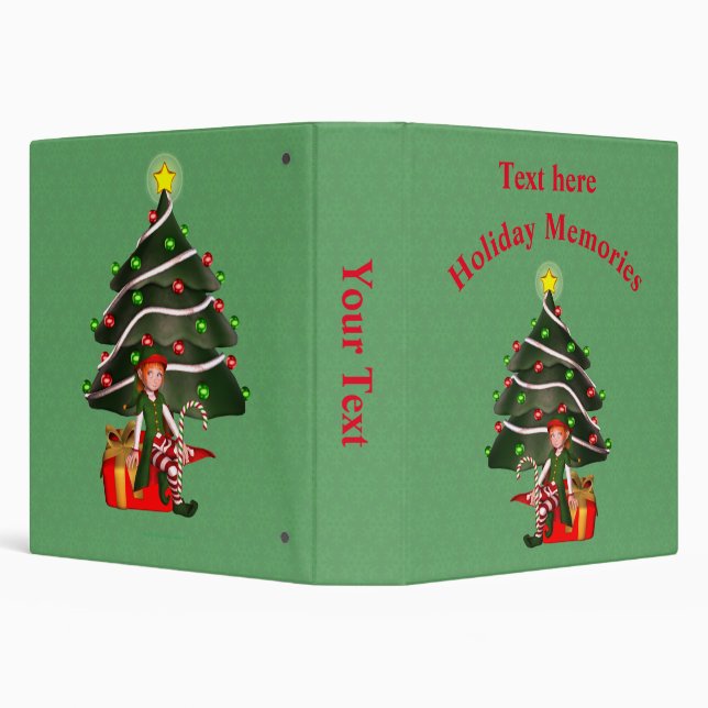 Christmas Girl Elf Tree Holiday Personalized    Binder (Background)