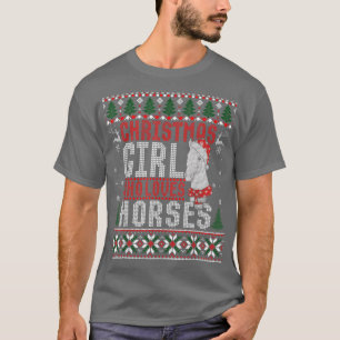 Christmas Girl Loves Horses Ugly Xmas Sweater T-Sh