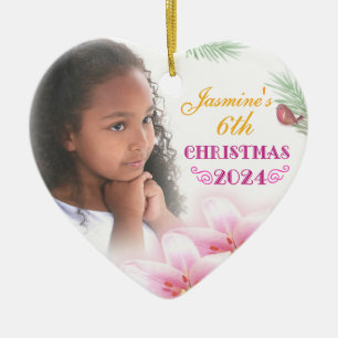 Christmas Girl Personalised Photo Heart Gift Ceramic Ornament