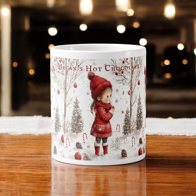 Christmas Girl Red Coat Candy Canes Large Coffee Mug (Creator Uploaded)