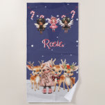 Christmas Girl Reindeer Candy Cane Fairies Beach Towel<br><div class="desc">Deer and fairies are Santa helpers.</div>