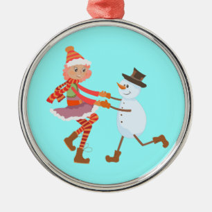 Christmas girl snowman bell ornament