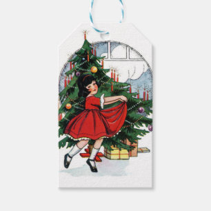 Christmas Girl Vintage Illustration Gift Tags