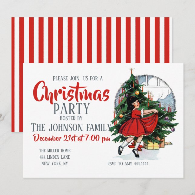 Christmas Girl Vintage Illustration             Invitation (Front/Back)