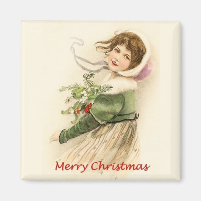 Christmas Girl Vintage Magnet (Front)