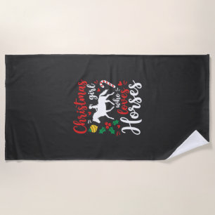Christmas Girl Who Loves Horses Beach Towel