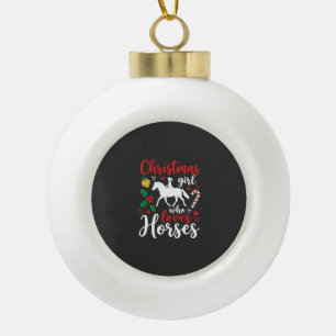 Christmas Girl Who Loves Horses Ceramic Ball Christmas Ornament