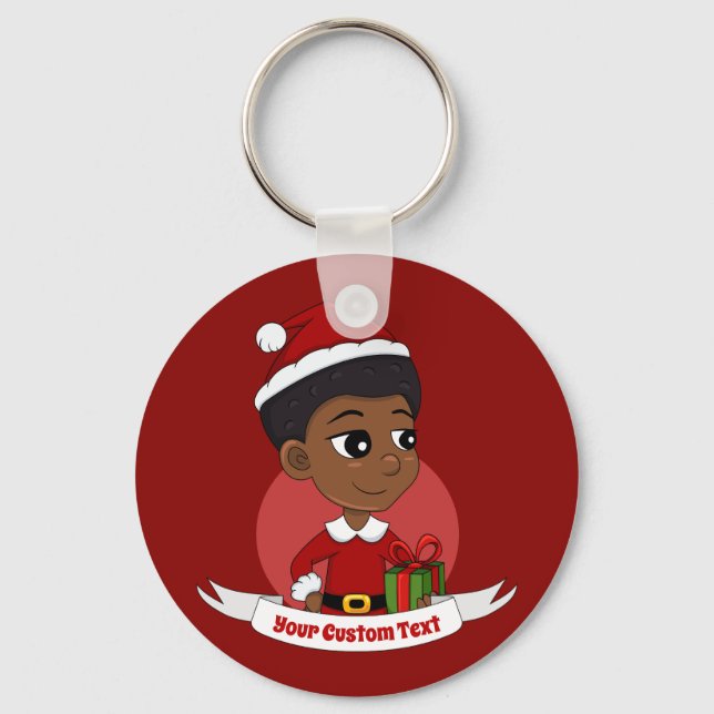 Christmas girl with an Afro cartoon Keychain (Front)