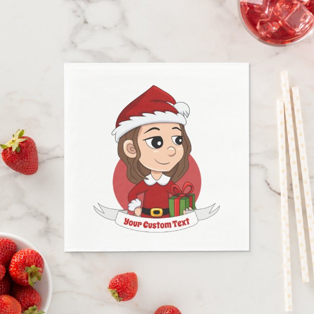 Christmas girl with brown wavy hair napkin (Insitu)