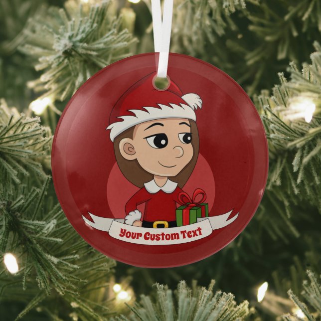 Christmas girl with long brown hair glass ornament (Insitu)