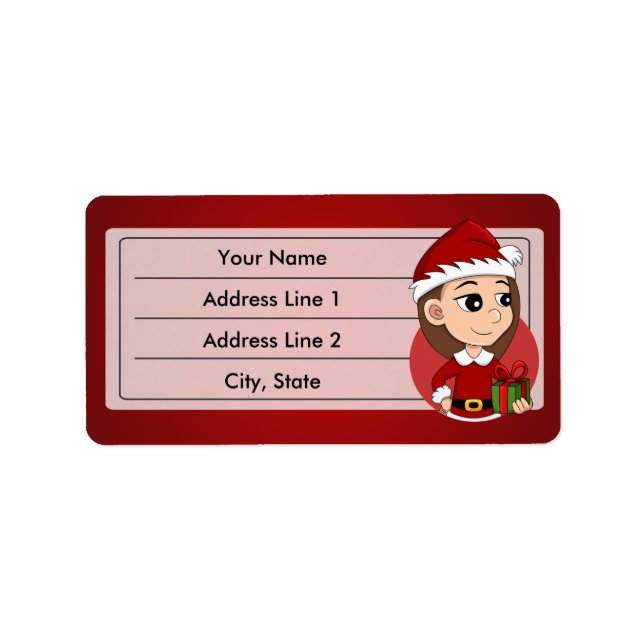 Christmas girl with long brown hair label (Front)