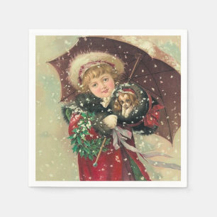 Christmas Girl with Puppy Napkin