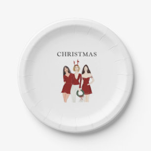 christmas girls, christmas party, paper plate