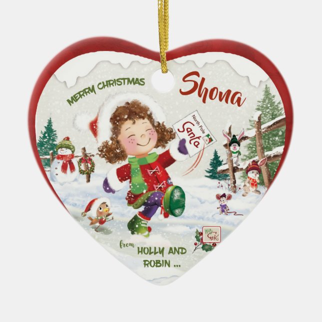 Christmas, Girls, Santa's Letter, Ceramic Ornament (Front)