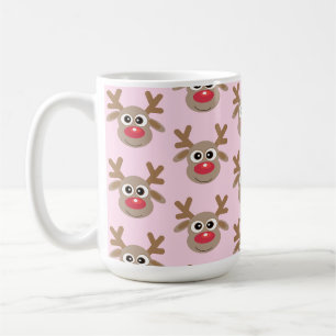 Christmas Girly Pink Cute Reindeer Cartoon Pattern Coffee Mug