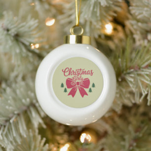 Christmas Girly Tree Bow Aesthetic Gift For Her Ceramic Ball Christmas Ornament