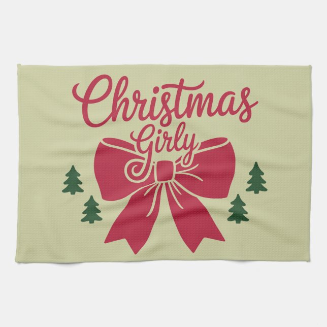 Christmas Girly Tree Bow Aesthetic Gift For Her Kitchen Towel (Horizontal)