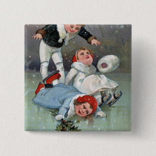 Christmas GladnessIce Skating Kids Collapse 2 Inch Square Button