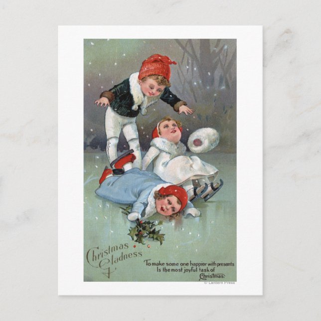 Christmas GladnessIce Skating Kids Collapse Holiday Postcard (Front)